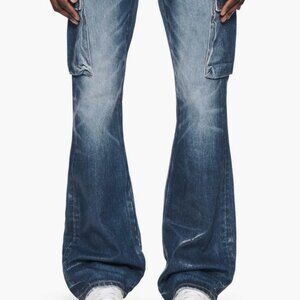 PURPLE BRAND Coated Flare Cargo Jeans Color Dark Indigo Size 38 BNWT RARE
